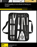 Conjunto de utensílios para churrasco em aço inoxidável – Conjunto portátil para churrasco ao ar livre com bolsa de armazenamento para grelhar e assar
