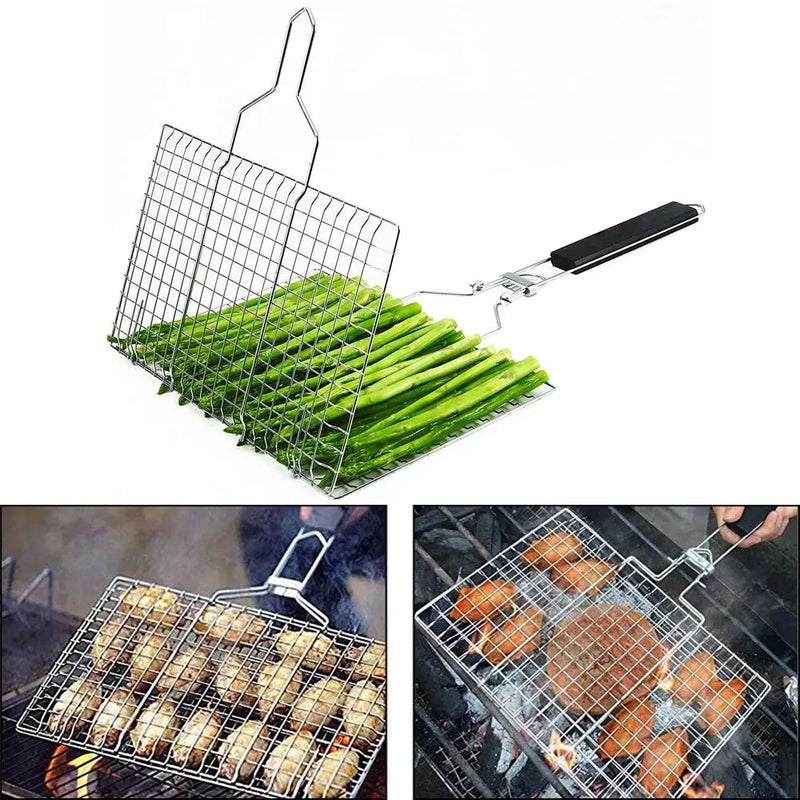 Cesta de malha para churrasco em aço inoxidável – Tapete antiaderente para carne, legumes e bifes, ideal para piqueniques e churrascos