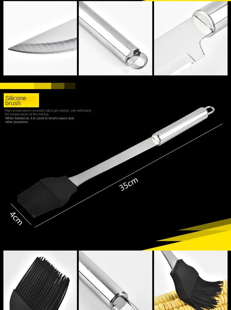 Conjunto de utensílios para churrasco em aço inoxidável – Conjunto portátil para churrasco ao ar livre com bolsa de armazenamento para grelhar e assar