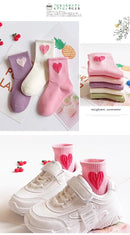 5 Pares de Meias Infantis – Macias, Respirável e Antirrugas, Com Estampa de Coração para Crianças