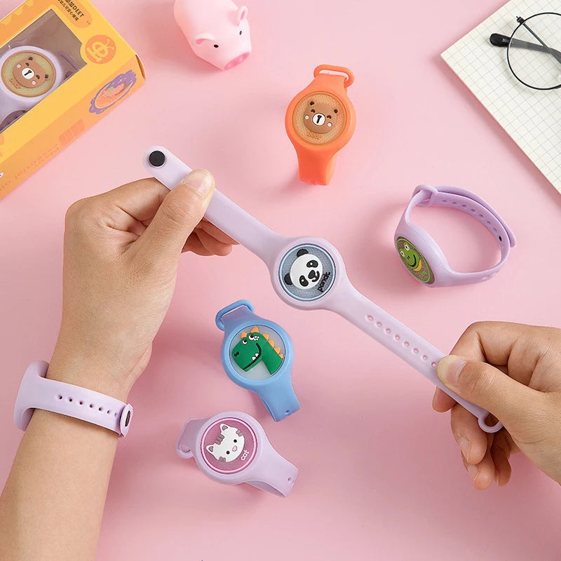 Pulseira Repelente de Mosquito Infantil – Silicone à Prova d’Água com Animais, Proteção Anti-Insetos para Crianças