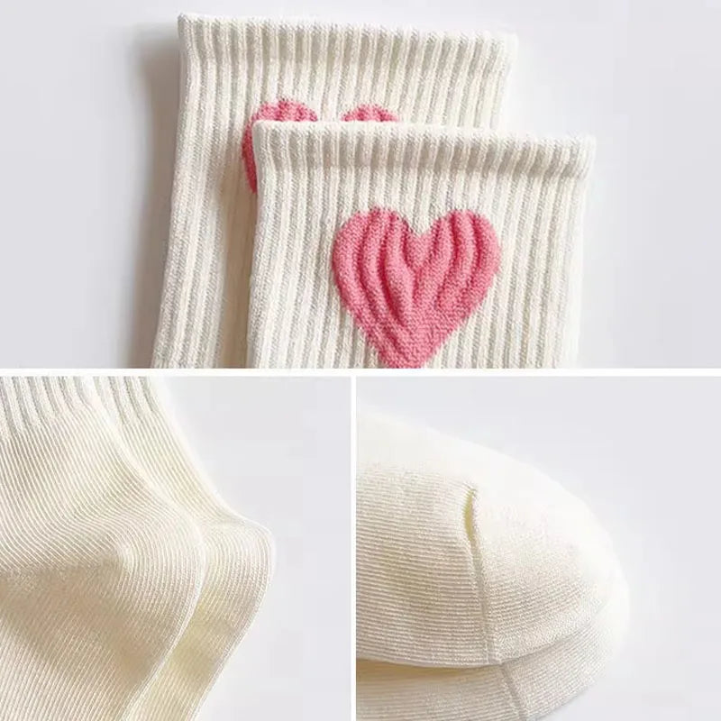 5 Pares de Meias Infantis – Macias, Respirável e Antirrugas, Com Estampa de Coração para Crianças