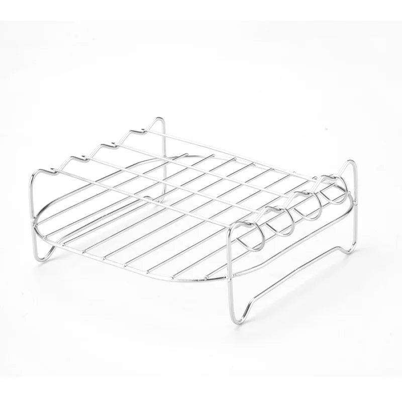 Conjunto para churrasco ao ar livre – espetos de aço inoxidável, grelha quadrada e fritadeira a ar quente com suporte para churrasco