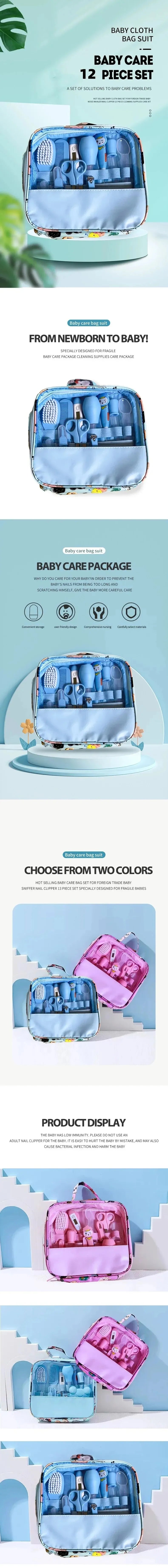 Kit de Cuidados para Bebês 12 Peças – Tesoura, Cortador de Unhas, Escova, Termômetro e Higiene Infantil