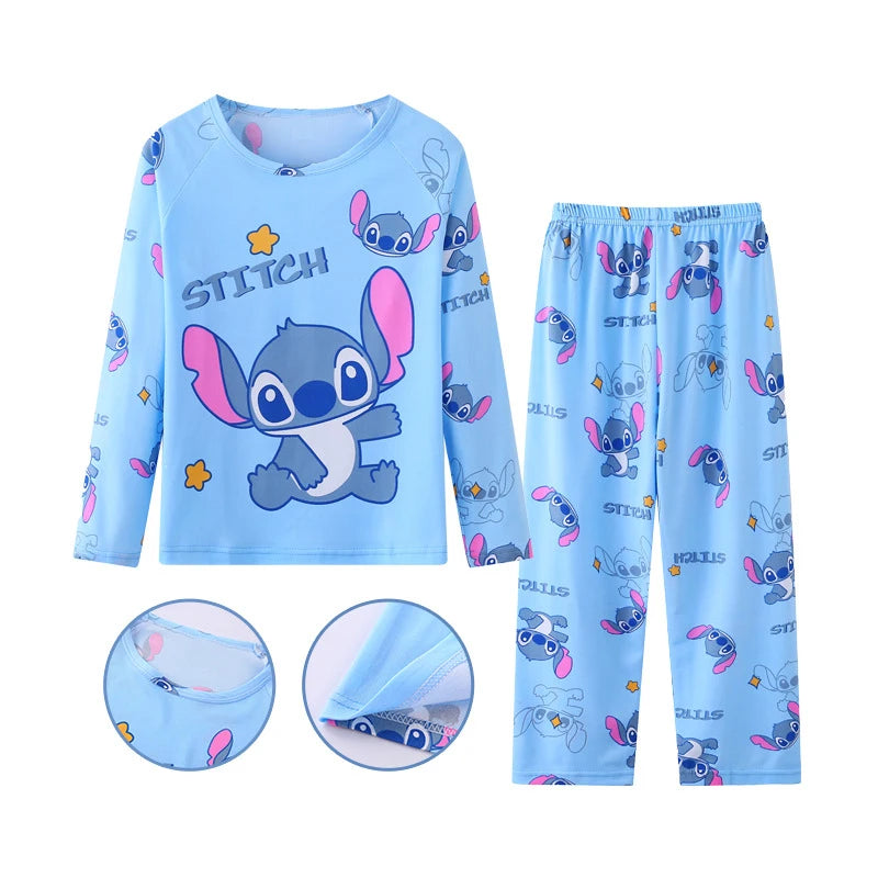 Conjunto Infantil Stitch e Angel – Pijama de Manga Longa para Meninos e Meninas, Conforto na Primavera