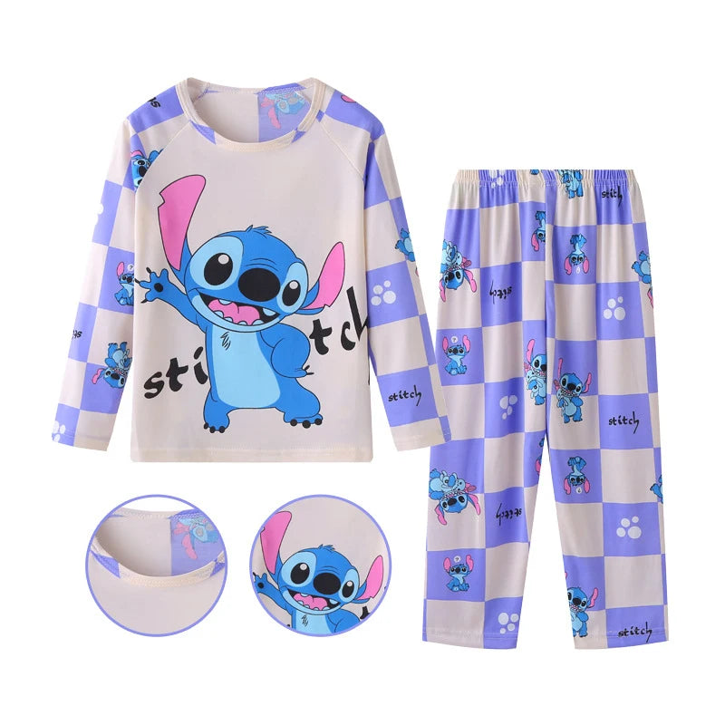 Conjunto Infantil Stitch e Angel – Pijama de Manga Longa para Meninos e Meninas, Conforto na Primavera