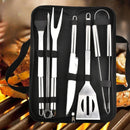 Conjunto de utensílios para churrasco em aço inoxidável – Conjunto portátil para churrasco ao ar livre com bolsa de armazenamento para grelhar e assar