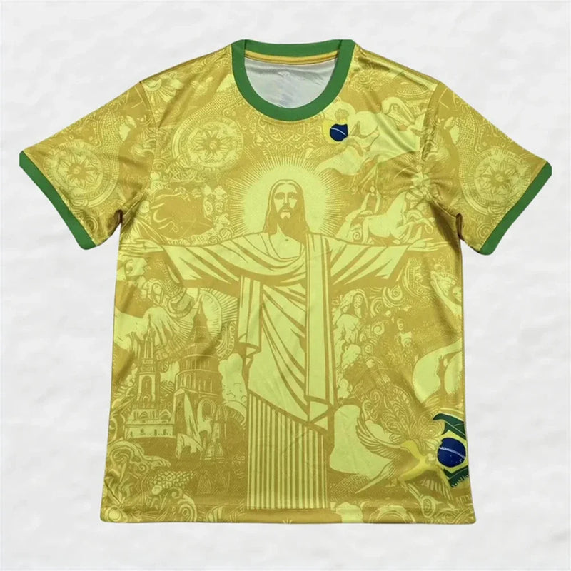 Camisa de Treino de Futebol Brasil – Edição Especial Jesus, Preta e Cinza, Adulto e Infantil, Secagem Rápida