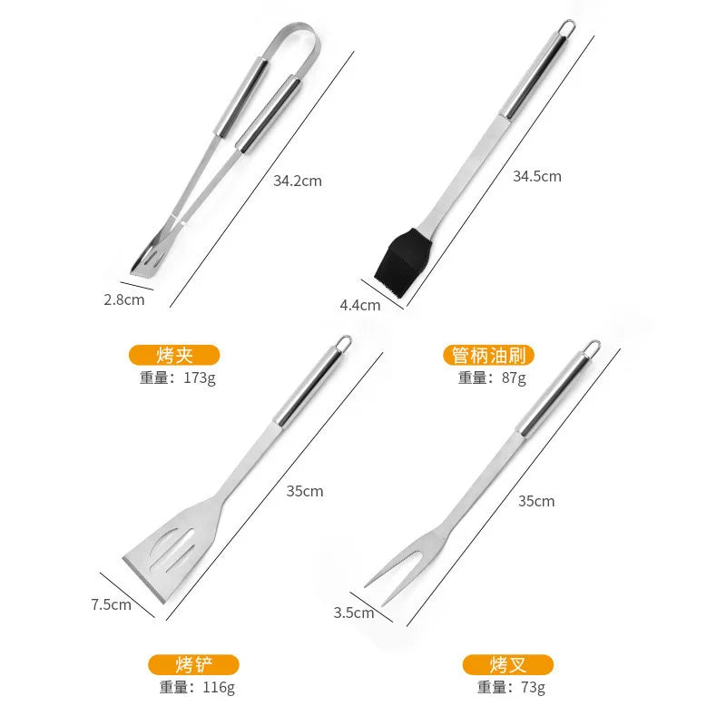 Conjunto de ferramentas combinadas para churrasqueira em aço inoxidável Churrasqueira ao ar livre Conjunto para churrasqueira Bolsa de tecido portátil para armazenamento Conjunto de ferramentas para assar