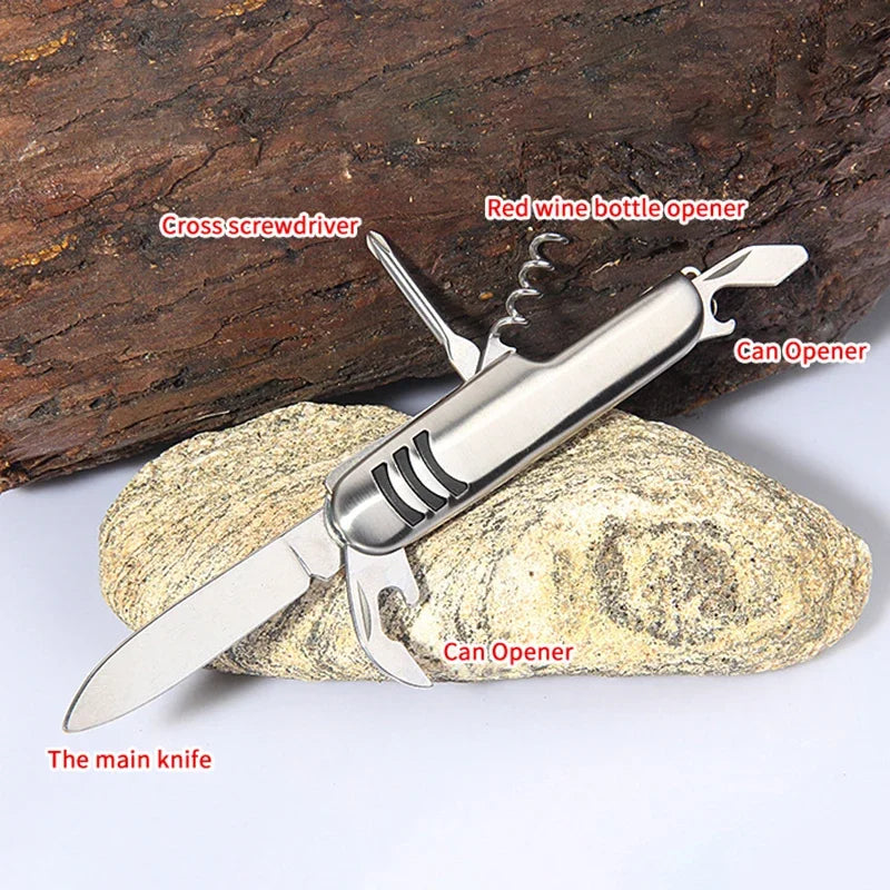 Faca multifuncional dobrável de aço inoxidável 1 unidade – Faca universal para acampamento, frutas e churrasco no estilo do exército suíço