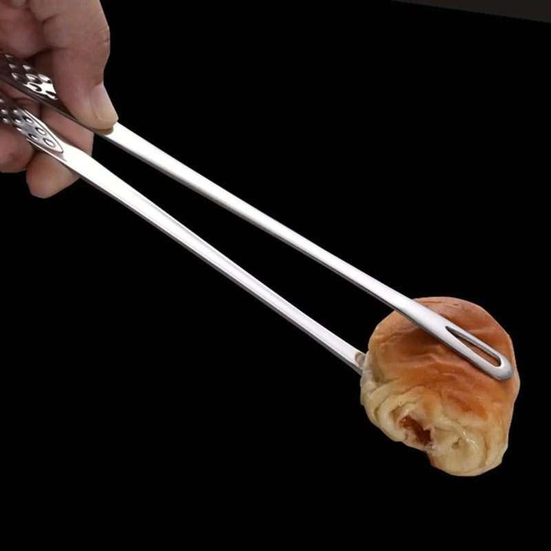 Pinça para alimentos e churrasco em aço inoxidável 304 – Cabo longo, utensílio de cozinha antiderrapante para bifes, cozinha e churrasco