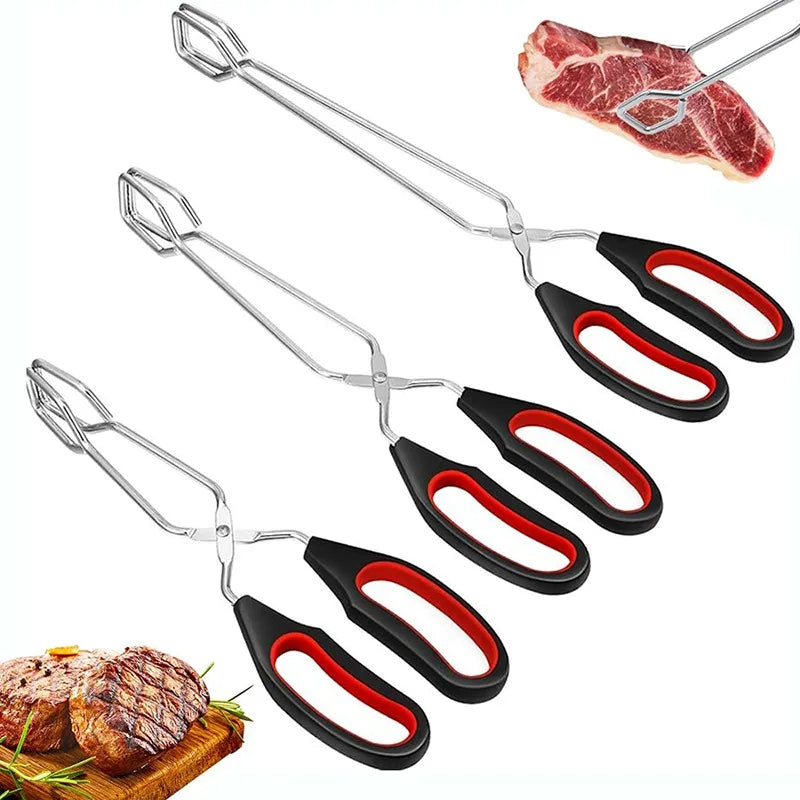 Pinça para churrasco com 3 tamanhos – Pinça antiderrapante de metal para alimentos e pão com cabo longo, acessórios de cozinha