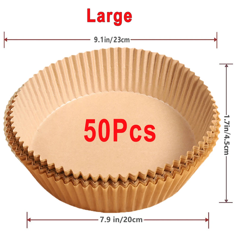 Papel Descartável Antaderente para Airfryer – 50/100 Peças Redondas | Ideal para Fritadeira Elétrica e Assados