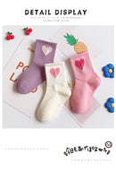 5 Pares de Meias Infantis – Macias, Respirável e Antirrugas, Com Estampa de Coração para Crianças