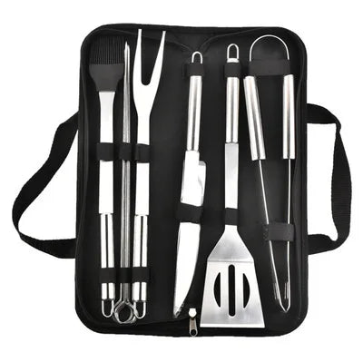 Conjunto de utensílios para churrasco em aço inoxidável – Conjunto portátil para churrasco ao ar livre com bolsa de armazenamento para grelhar e assar