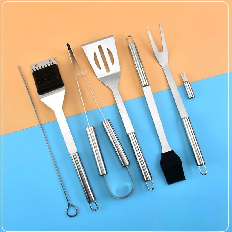 Conjunto de ferramentas combinadas para churrasqueira em aço inoxidável Churrasqueira ao ar livre Conjunto para churrasqueira Bolsa de tecido portátil para armazenamento Conjunto de ferramentas para assar