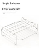 Conjunto para churrasco ao ar livre – espetos de aço inoxidável, grelha quadrada e fritadeira a ar quente com suporte para churrasco