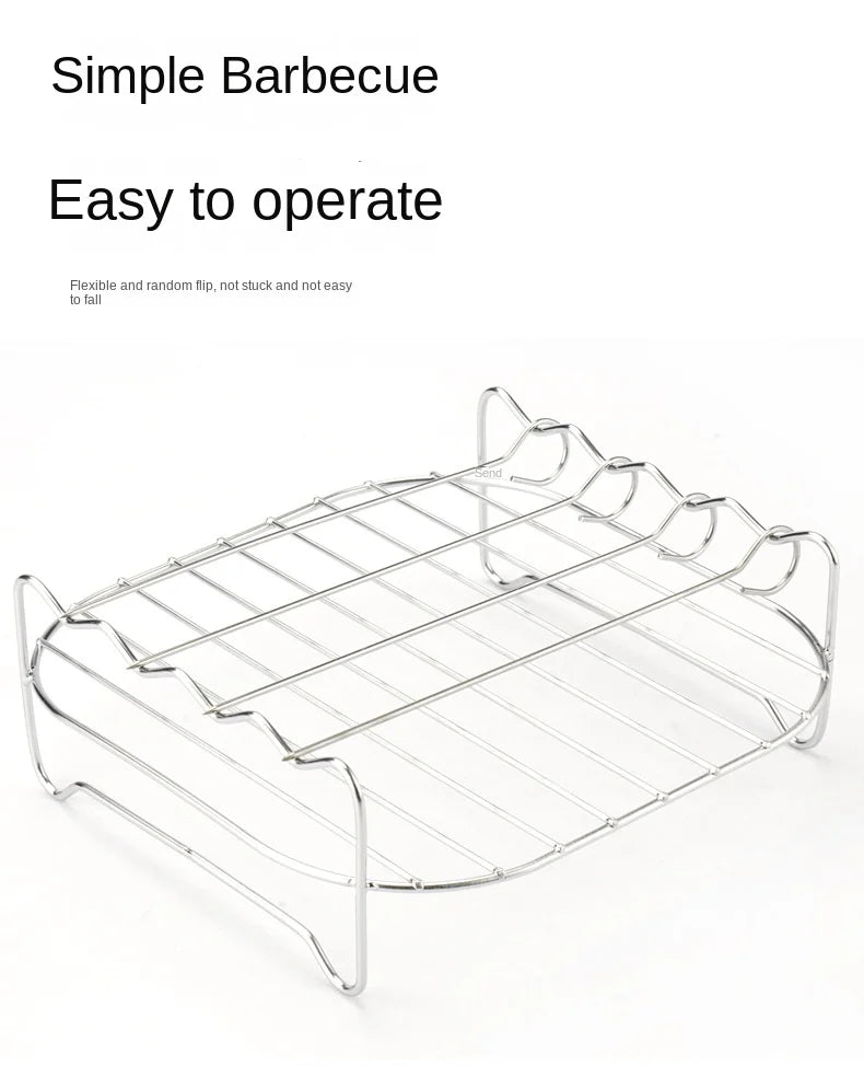 Conjunto para churrasco ao ar livre – espetos de aço inoxidável, grelha quadrada e fritadeira a ar quente com suporte para churrasco
