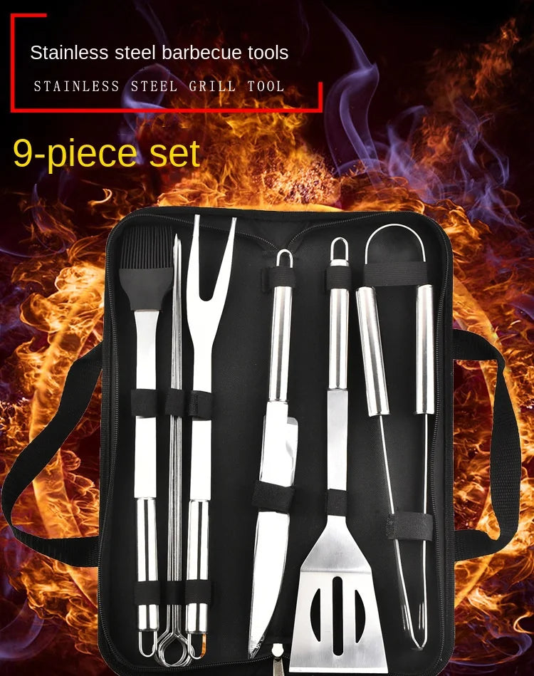 Conjunto de utensílios para churrasco em aço inoxidável – Conjunto portátil para churrasco ao ar livre com bolsa de armazenamento para grelhar e assar