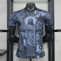 Camisa de Treino de Futebol Brasil – Edição Especial Jesus, Preta e Cinza, Adulto e Infantil, Secagem Rápida
