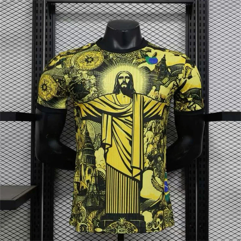 Camisa de Treino de Futebol Brasil – Edição Especial Jesus, Preta e Cinza, Adulto e Infantil, Secagem Rápida