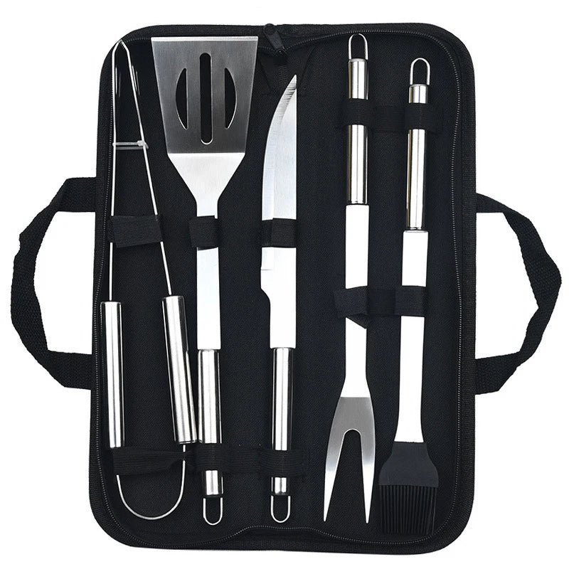 Conjunto de utensílios para churrasco em aço inoxidável – Conjunto portátil para churrasco ao ar livre com bolsa de armazenamento para grelhar e assar