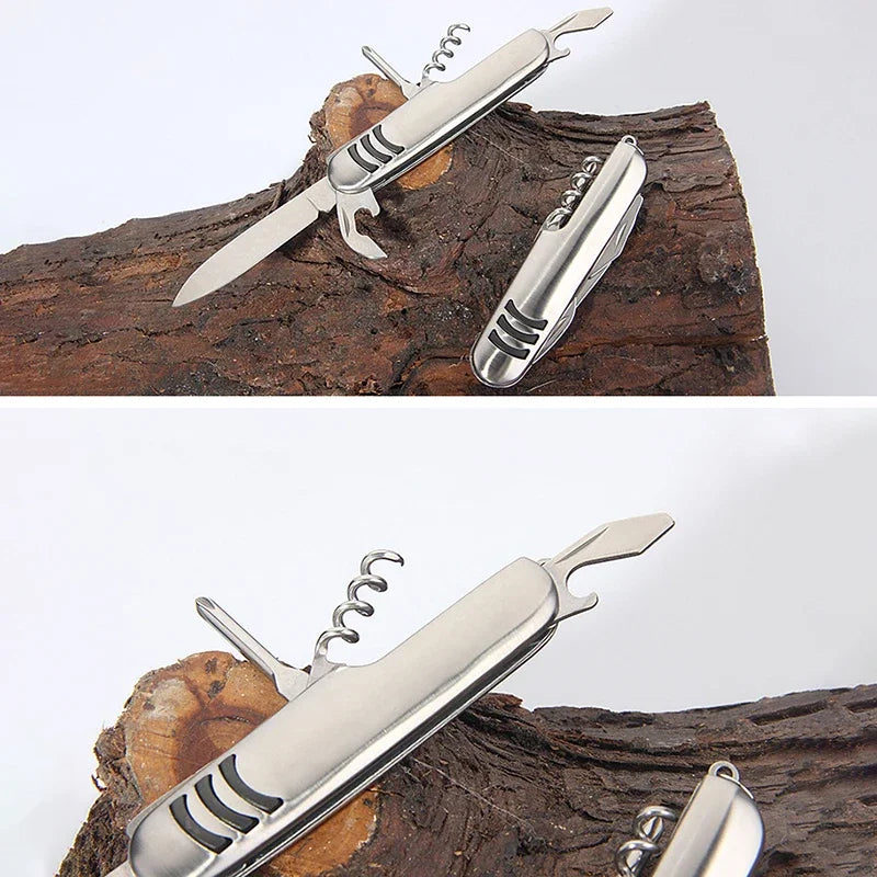 Faca multifuncional dobrável de aço inoxidável 1 unidade – Faca universal para acampamento, frutas e churrasco no estilo do exército suíço