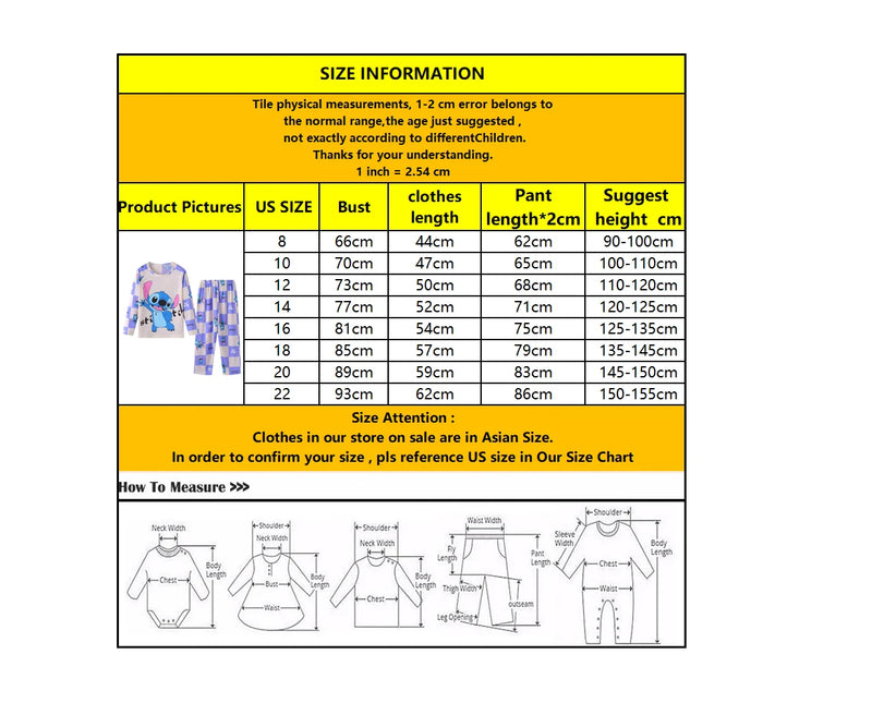 Conjunto Infantil Stitch e Angel – Pijama de Manga Longa para Meninos e Meninas, Conforto na Primavera