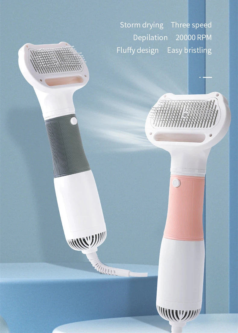 Kit 3 em 1 para Pets – Secador Silencioso para Cães com Escova, Pente para Gatos e Cães, Baixo Ruído e Controle de Temperatura