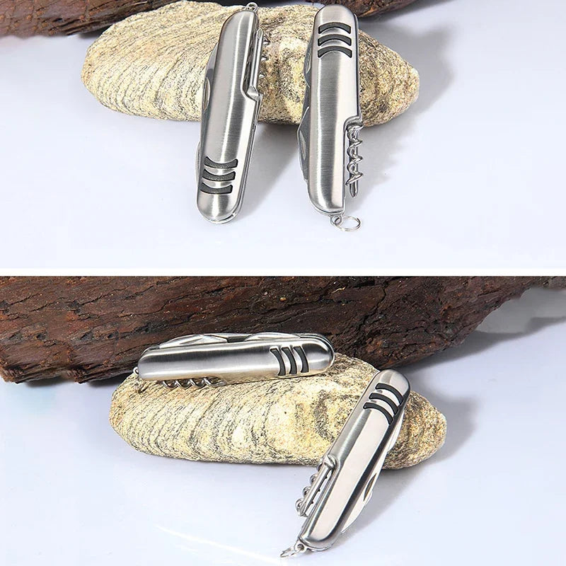 Faca multifuncional dobrável de aço inoxidável 1 unidade – Faca universal para acampamento, frutas e churrasco no estilo do exército suíço