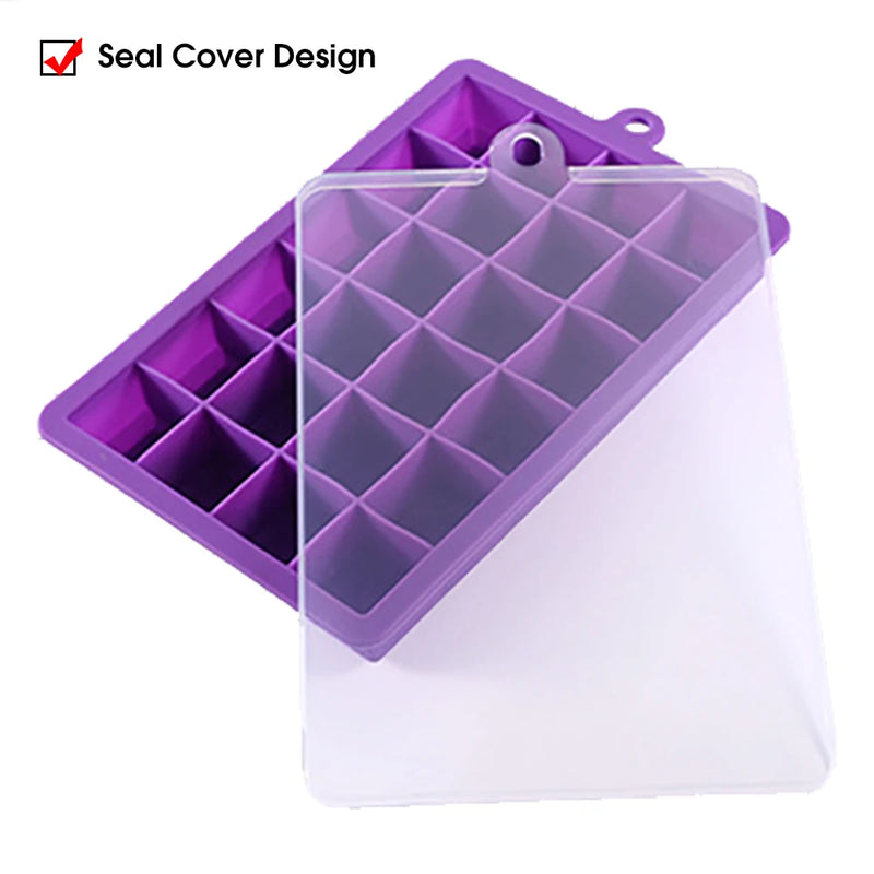 Molde de Silicone 24 Cubos com/sem Tampa – Forma para Gelo, Papinha, Queijo, Gelatina e Drinks | Utensílio de Cozinha