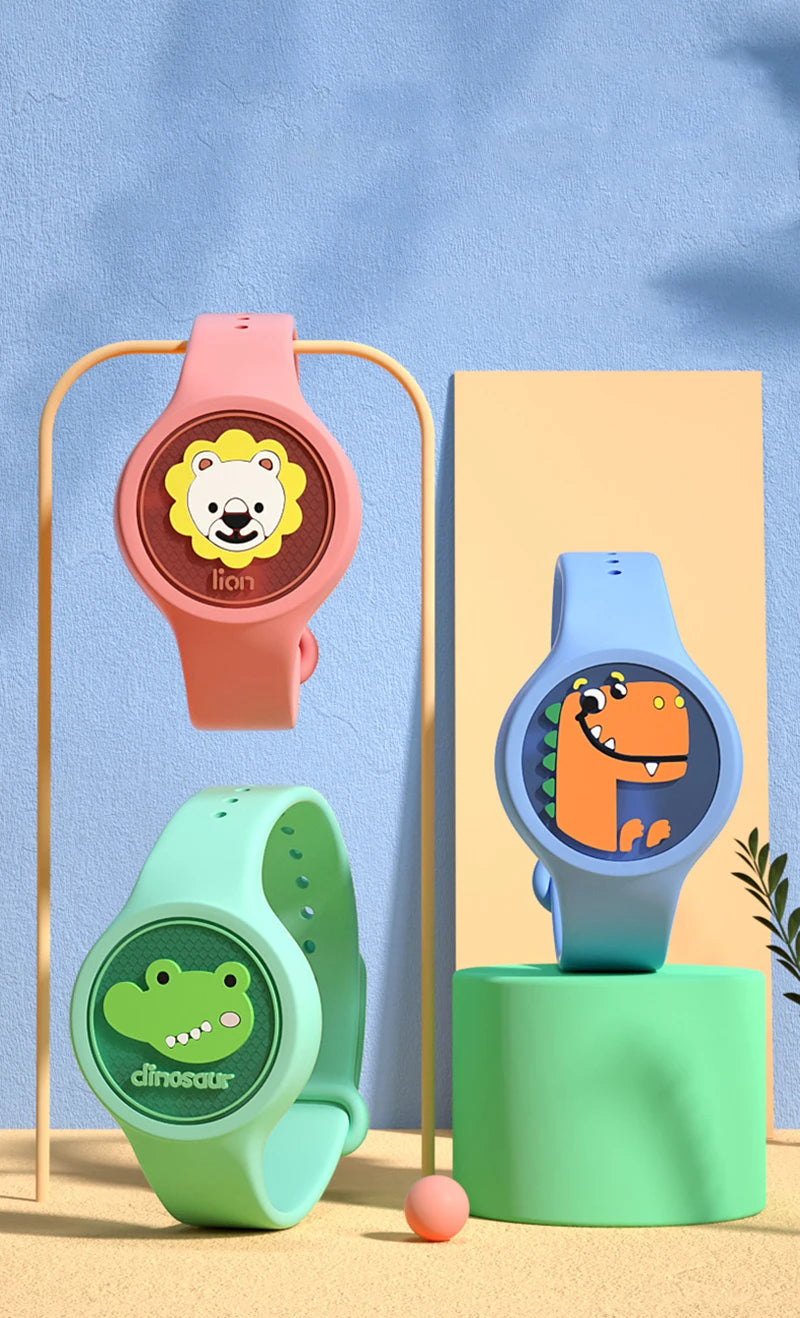 Pulseira Repelente de Mosquito Infantil – Silicone à Prova d’Água com Animais, Proteção Anti-Insetos para Crianças