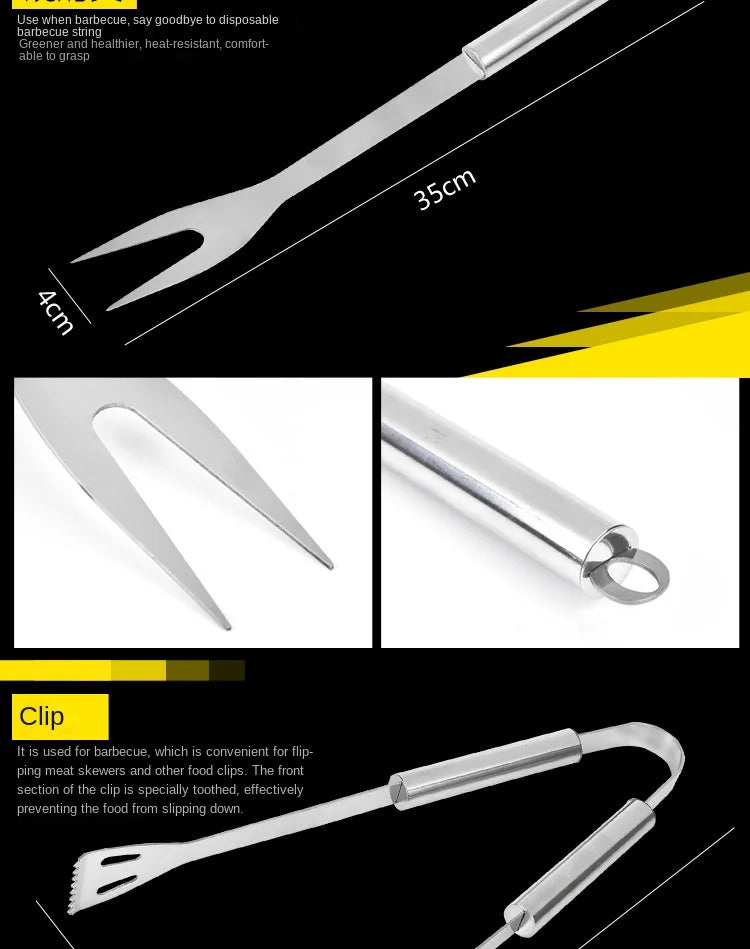 Conjunto de utensílios para churrasco em aço inoxidável – Conjunto portátil para churrasco ao ar livre com bolsa de armazenamento para grelhar e assar