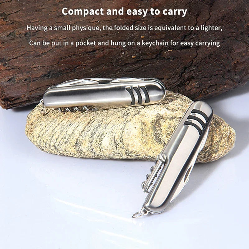 Faca multifuncional dobrável de aço inoxidável 1 unidade – Faca universal para acampamento, frutas e churrasco no estilo do exército suíço