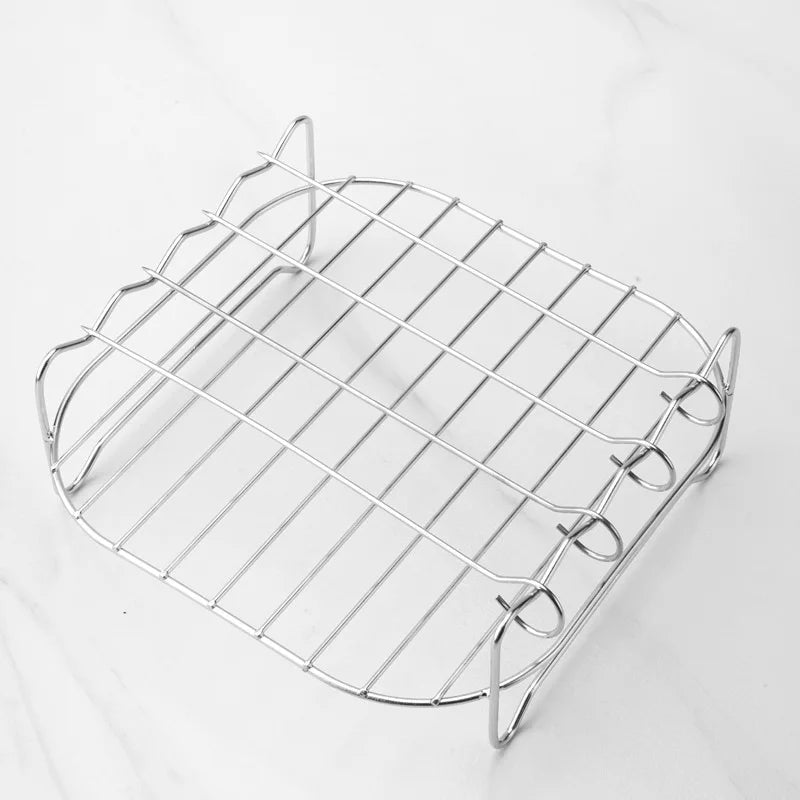 Conjunto para churrasco ao ar livre – espetos de aço inoxidável, grelha quadrada e fritadeira a ar quente com suporte para churrasco