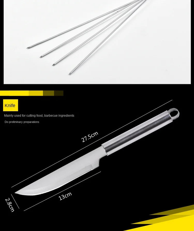 Conjunto de utensílios para churrasco em aço inoxidável – Conjunto portátil para churrasco ao ar livre com bolsa de armazenamento para grelhar e assar