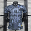Camisa de Treino de Futebol Brasil – Edição Especial Jesus, Preta e Cinza, Adulto e Infantil, Secagem Rápida