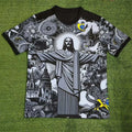 Camisa de Treino de Futebol Brasil – Edição Especial Jesus, Preta e Cinza, Adulto e Infantil, Secagem Rápida