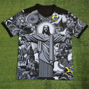Camisa de Treino de Futebol Brasil – Edição Especial Jesus, Preta e Cinza, Adulto e Infantil, Secagem Rápida