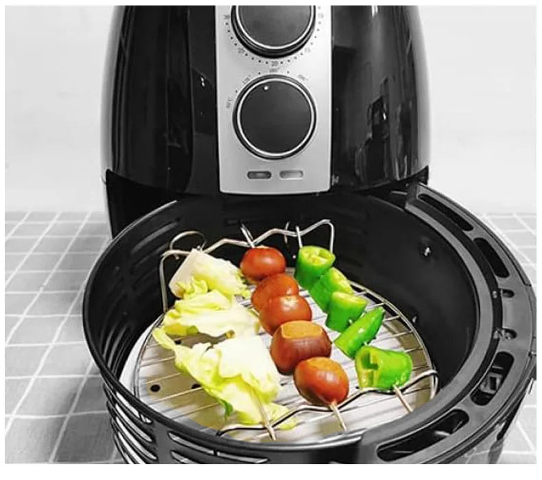 Conjunto para churrasco ao ar livre – espetos de aço inoxidável, grelha quadrada e fritadeira a ar quente com suporte para churrasco