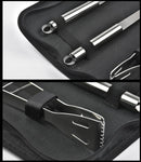 Conjunto de ferramentas combinadas para churrasqueira em aço inoxidável Churrasqueira ao ar livre Conjunto para churrasqueira Bolsa de tecido portátil para armazenamento Conjunto de ferramentas para assar