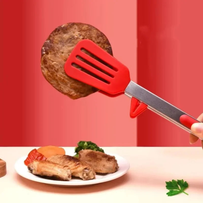 Clipe para alimentos em silicone vermelho de 9 polegadas com suporte – resistente ao calor, pinça para cozinha e churrasco anti-queimaduras