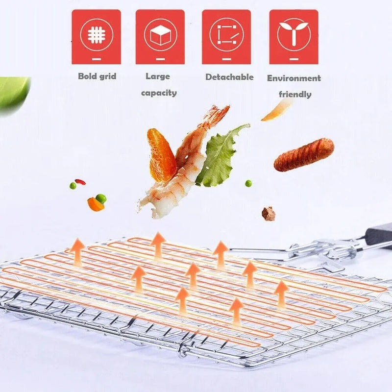 Cesta de malha para churrasco em aço inoxidável – Tapete antiaderente para carne, legumes e bifes, ideal para piqueniques e churrascos