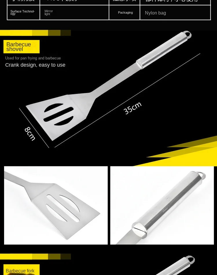 Conjunto de utensílios para churrasco em aço inoxidável – Conjunto portátil para churrasco ao ar livre com bolsa de armazenamento para grelhar e assar