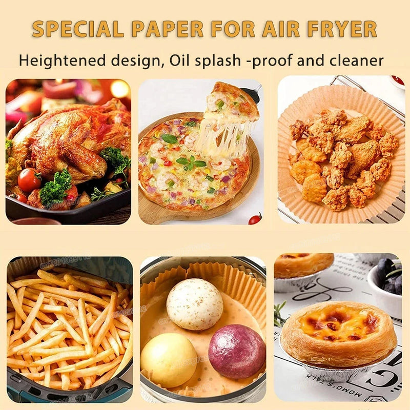 Papel Descartável Antaderente para Airfryer – 50/100 Peças Redondas | Ideal para Fritadeira Elétrica e Assados