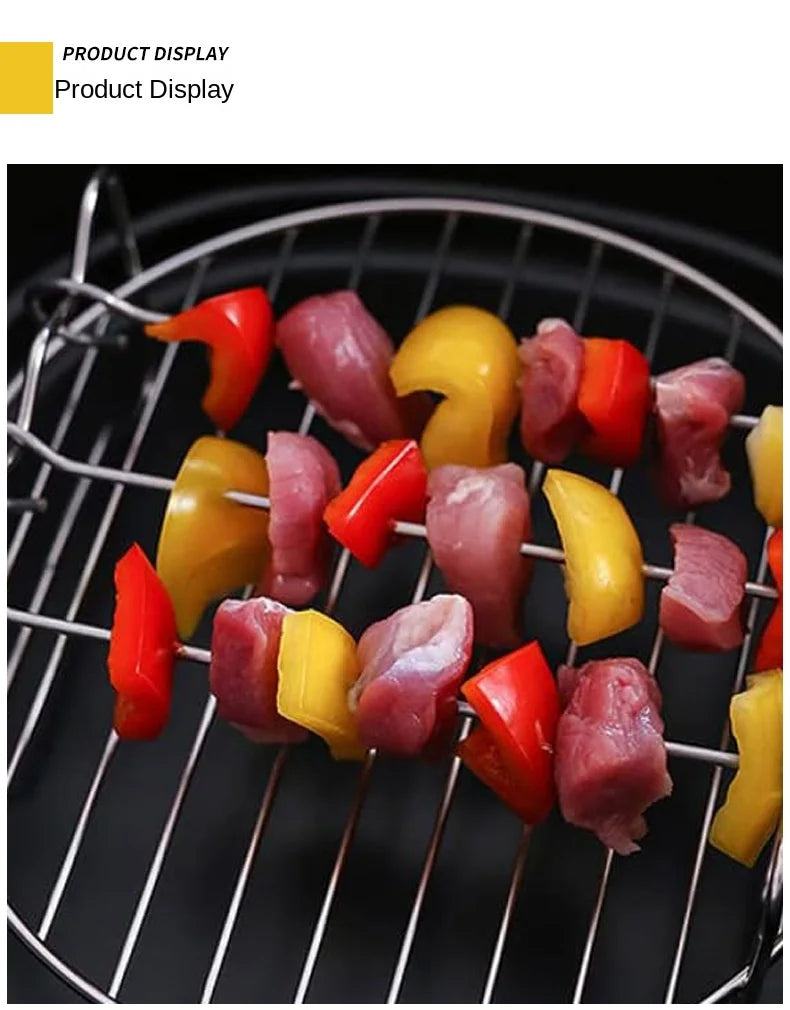 Conjunto para churrasco ao ar livre – espetos de aço inoxidável, grelha quadrada e fritadeira a ar quente com suporte para churrasco