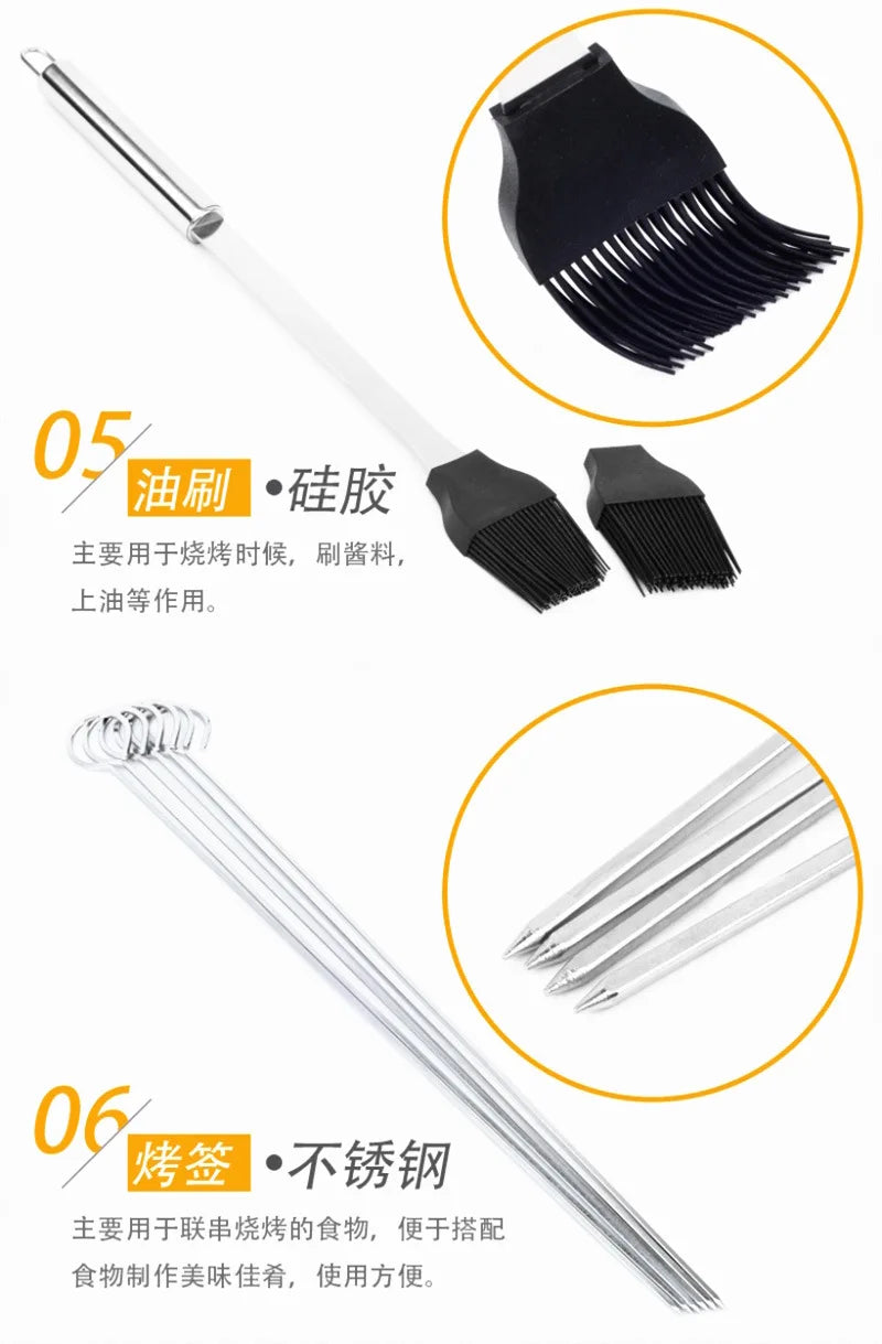 Conjunto de ferramentas combinadas para churrasqueira em aço inoxidável Churrasqueira ao ar livre Conjunto para churrasqueira Bolsa de tecido portátil para armazenamento Conjunto de ferramentas para assar