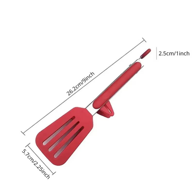 Clipe para alimentos em silicone vermelho de 9 polegadas com suporte – resistente ao calor, pinça para cozinha e churrasco anti-queimaduras