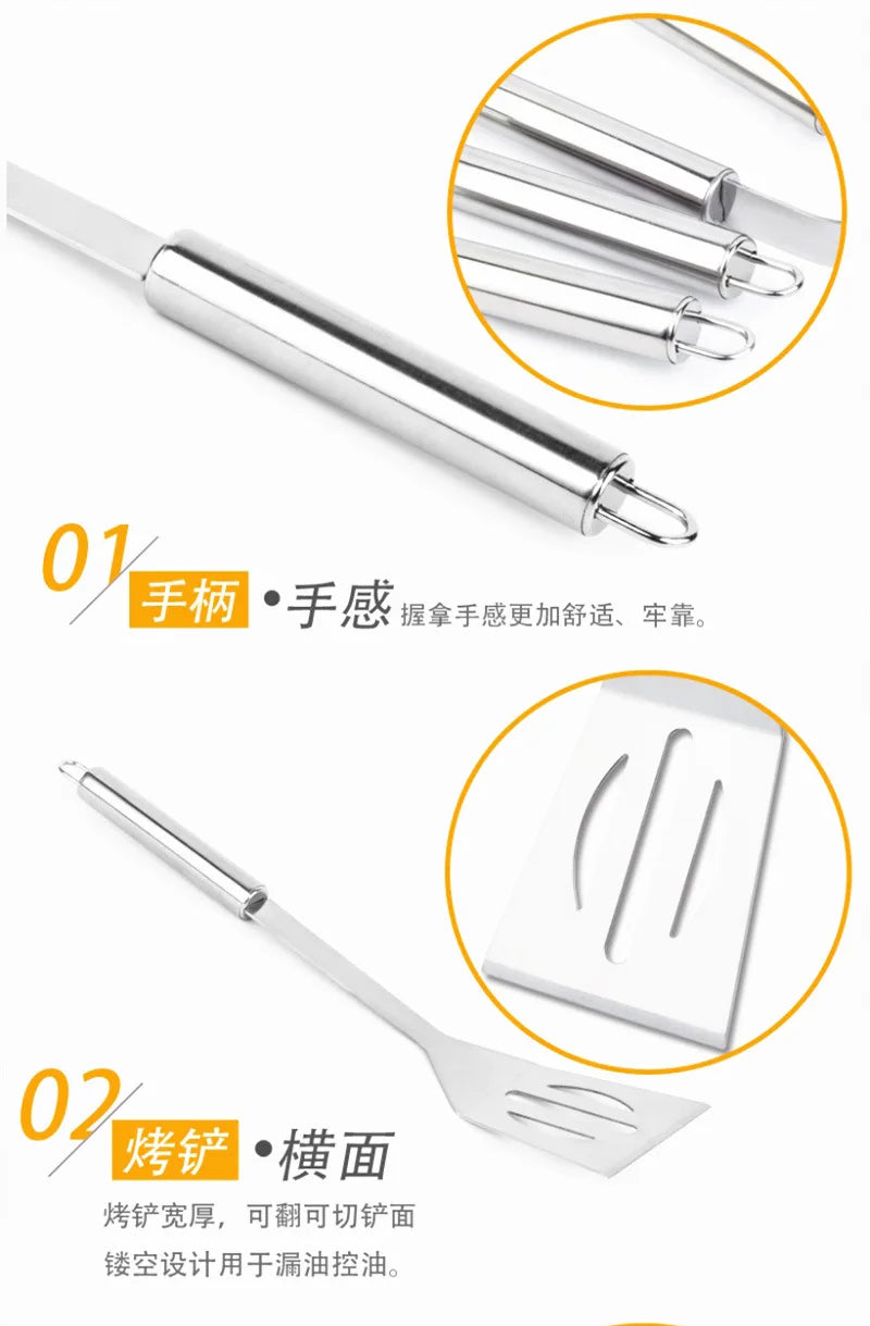 Conjunto de ferramentas combinadas para churrasqueira em aço inoxidável Churrasqueira ao ar livre Conjunto para churrasqueira Bolsa de tecido portátil para armazenamento Conjunto de ferramentas para assar