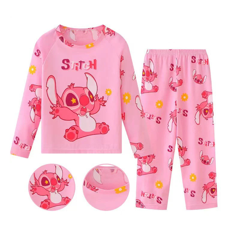 Conjunto Infantil Stitch e Angel – Pijama de Manga Longa para Meninos e Meninas, Conforto na Primavera